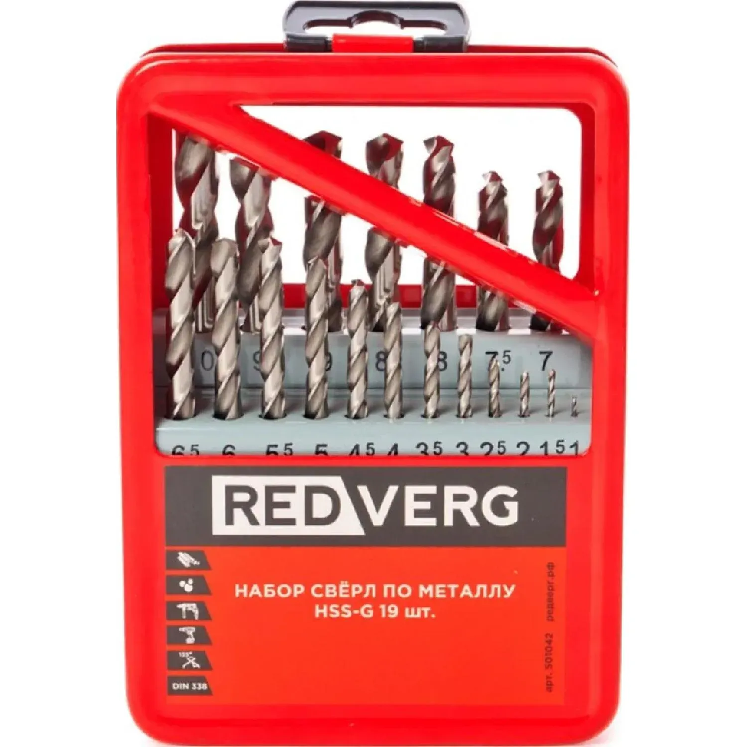Набор сверл по металлу REDVERG 19 шт HSS-G, 1-10 мм(501042)