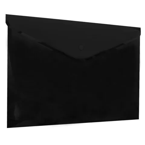 Папка-конверт с кнопкой прозрачная А4 BRAUBERG UNIVERSAL, до 100 листов, черная, 0,15 мм, 273072