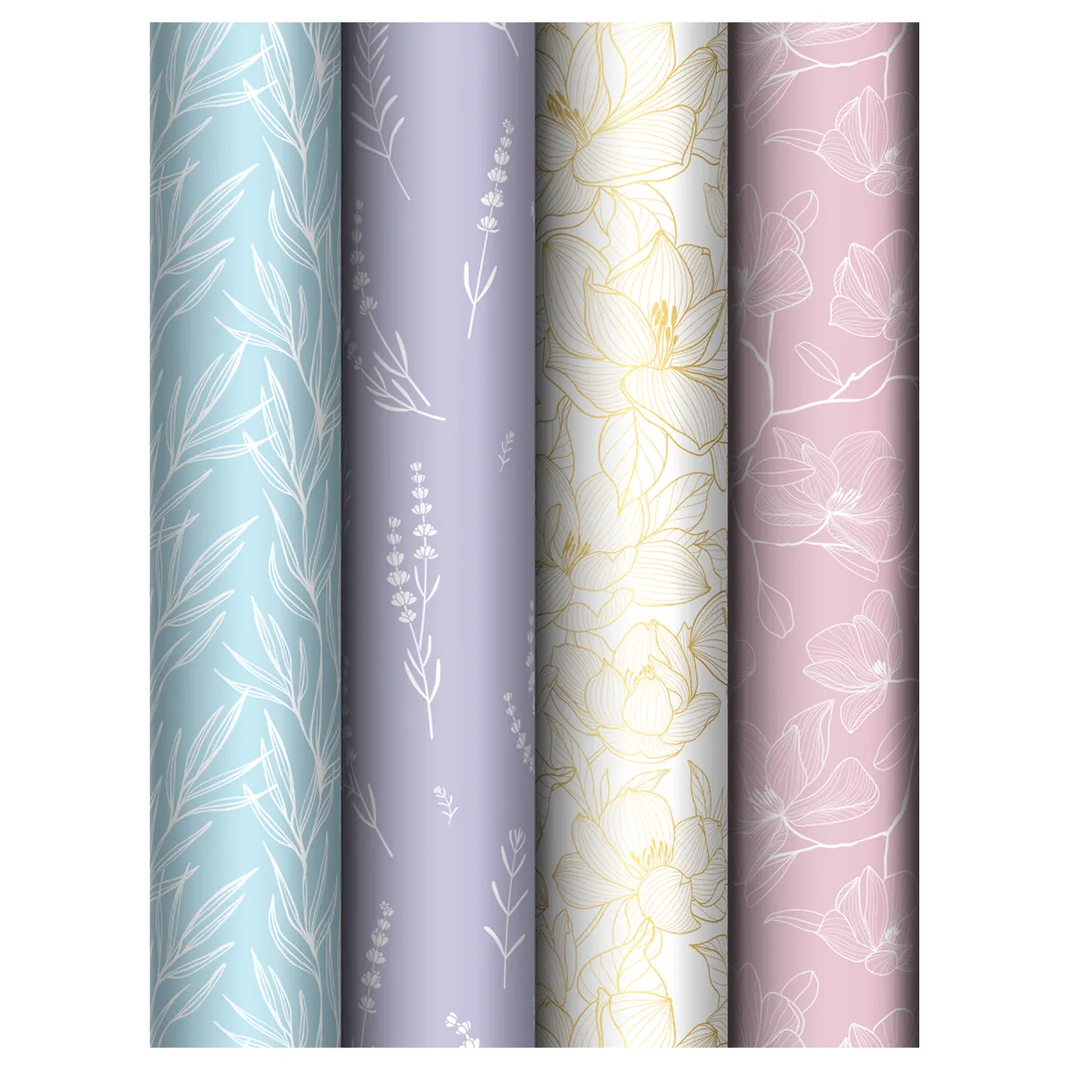Упаковочная бумага глянц. 70*100см, MESHU "Flowers", 80г/м2, ассорти 4 дизайна