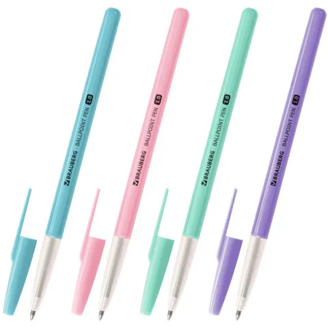 Ручка шариковая BRAUBERG "Офисная" PASTEL COLOR, СИНЯЯ, корпус ассорти, пишущий узел 1 мм, линия письма 0,5 мм, 144199