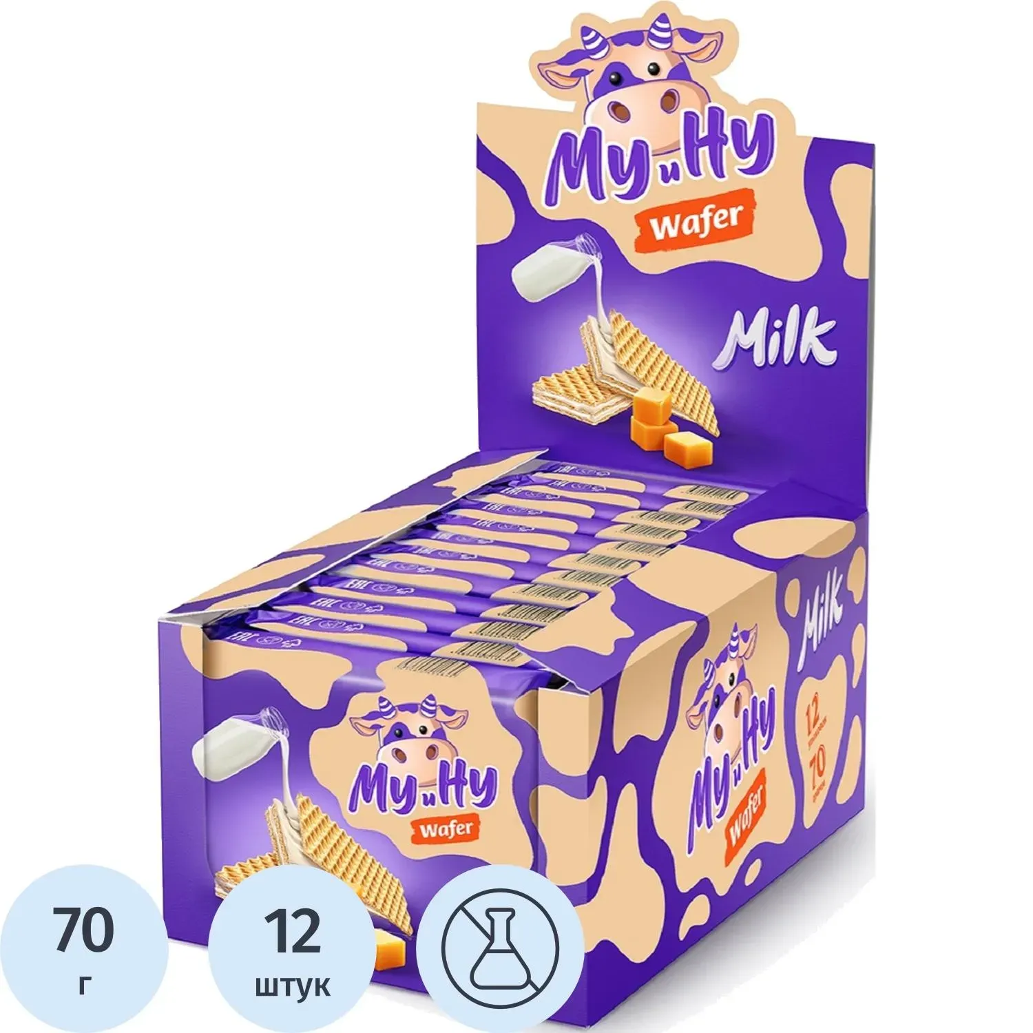 Вафли Му и Ну Сладонеж карамельные с молочной начинкой, 70гx12шт/уп