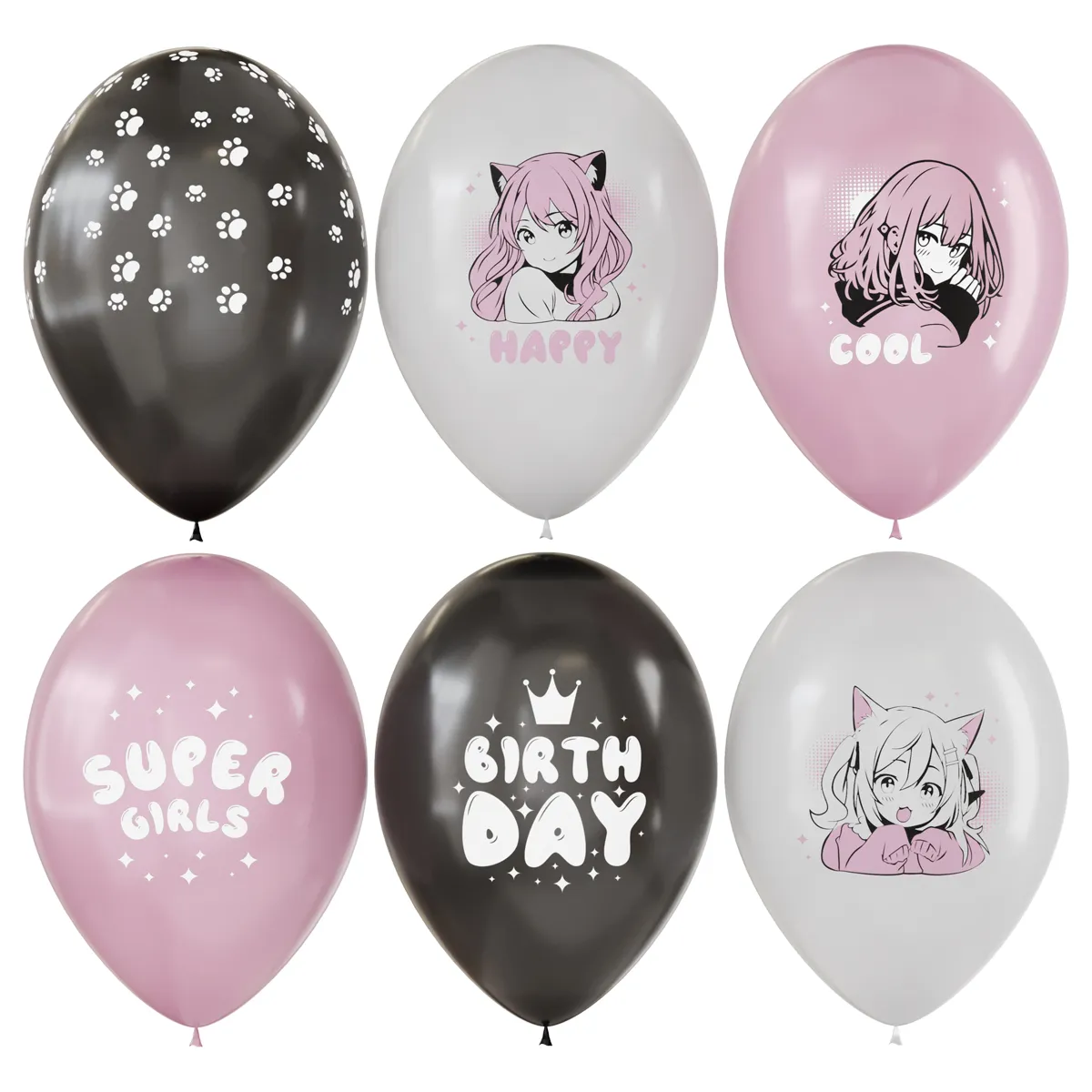 Воздушные шары, 12шт., М12/30см, MESHU "Anime party", пастель, ассорти