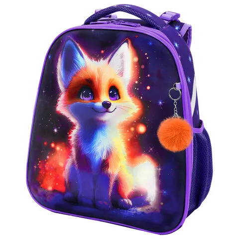 Ранец BRAUBERG UP, 2 отделения, с брелоком, "Bright fox", 36х28х15 см, 274665