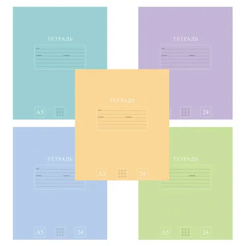 Тетрадь 24 л., HATBER-ECO клетка, офсет №2 ЭКОНОМ, обложка картон, PUREcolour (микс в спайке), 092112, 24Т5C1