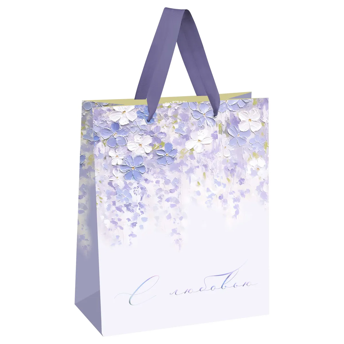 Пакет подарочный 33*42*12см MESHU "Purple flowers", матовая ламинация