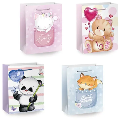 Пакет подарочный (1 штука) 26х13х32 см (L), "Lovely Animals", ассорти, глиттер, ЗОЛОТАЯ СКАЗКА, 700816