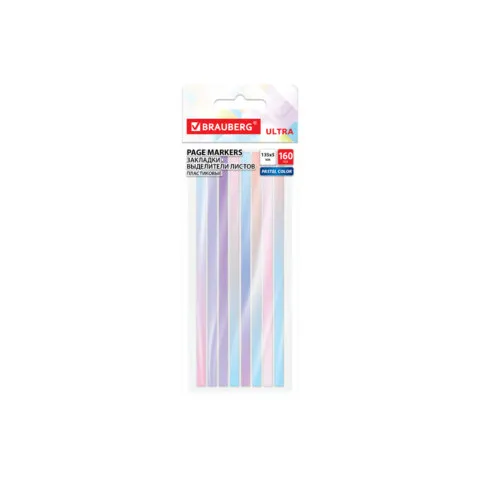 Закладки клейкие, выделители текста, BRAUBERG ULTRA PASTEL COLOR, 135х5 мм, 160 штук (8 цветов х 20 листов), 116686