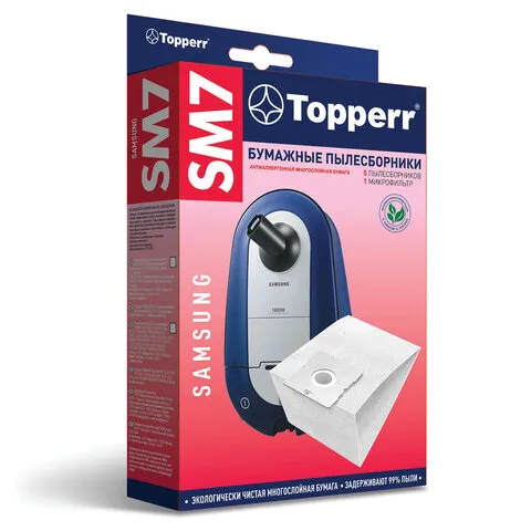 Мешок для пылесоса (пылесборник) бумажный TOPPERR SM7, SAMSUNG, КОМПЛЕКТ 5 шт, 1031