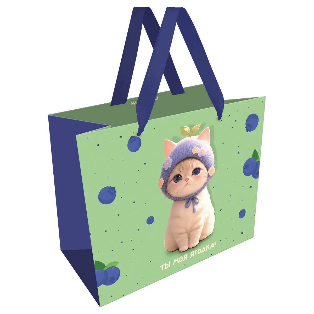 Пакет подарочный 32*26*12см MESHU "Berry cat", матовая ламинация