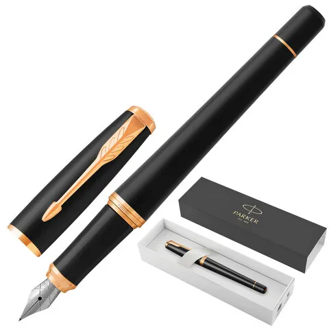 Ручка перьевая PARKER "Urban Core Muted Black GT", корпус черный матовый лак, позолоченные детали, синяя, 1931593