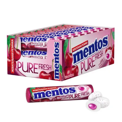 Жевательная резинка MENTOS (Ментос) Pure Fresh "Ролл Вишня", 15,5 г