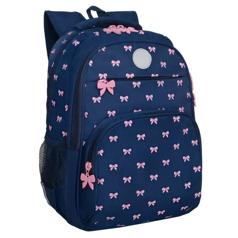 Рюкзак GRIZZLY школьный, анатом. спинка, 2 отделения, д/дев., PINK BOWS, 39х30х20 см, RG-568-2/3