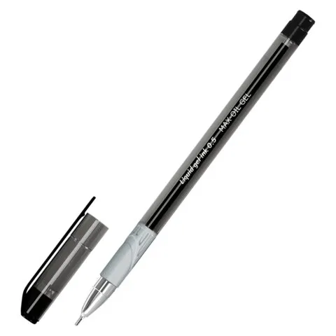 Ручка гелевая с грипом BRAUBERG "Max-Oil Gel", ЧЕРНАЯ, игольчатый узел 0,5 мм, линия письма 0,3 мм, 144260