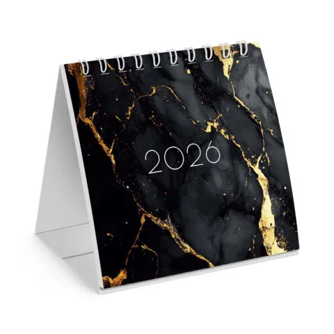 Календарь-домик настольный на гребне, 2026 г., BRAUBERG, 101х101 мм, "Black marble", 117279