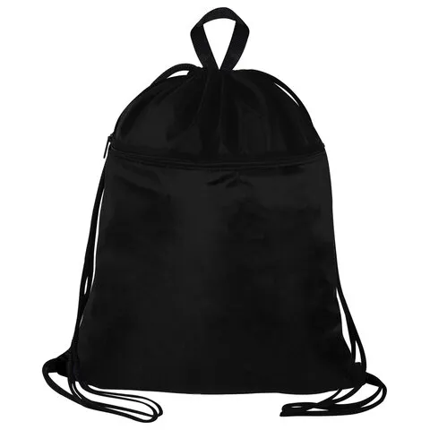 Мешок для обуви BRAUBERG БОЛЬШОЙ, с ручкой, карман на молнии, сетка, 49х41 см, "Total Black", 273453
