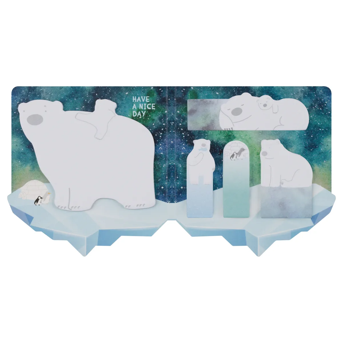 Флажки-закладки и самоклеящиеся блоки в наборе MESHU "Polar Bears", 20л., европодвес