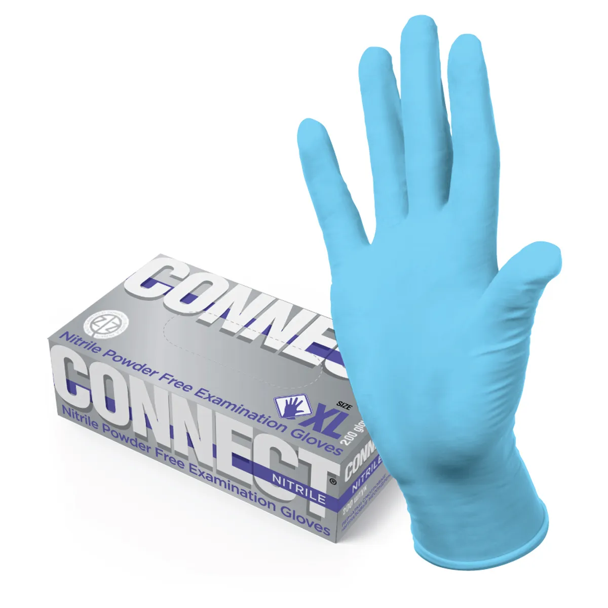Перчатки нитриловые смотровые CONNECT NITRILE, неопудренные, разм. XL, 100пар, голубые, картонная коробка