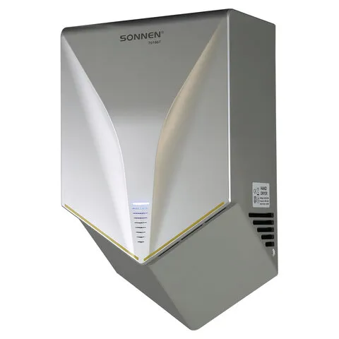 Сушилка для рук ВЫСОКОСКОРОСТНАЯ SONNEN HSD-A1011, 1000 Вт, 90 м/с, IPX4, пластик, серебристая, 701867