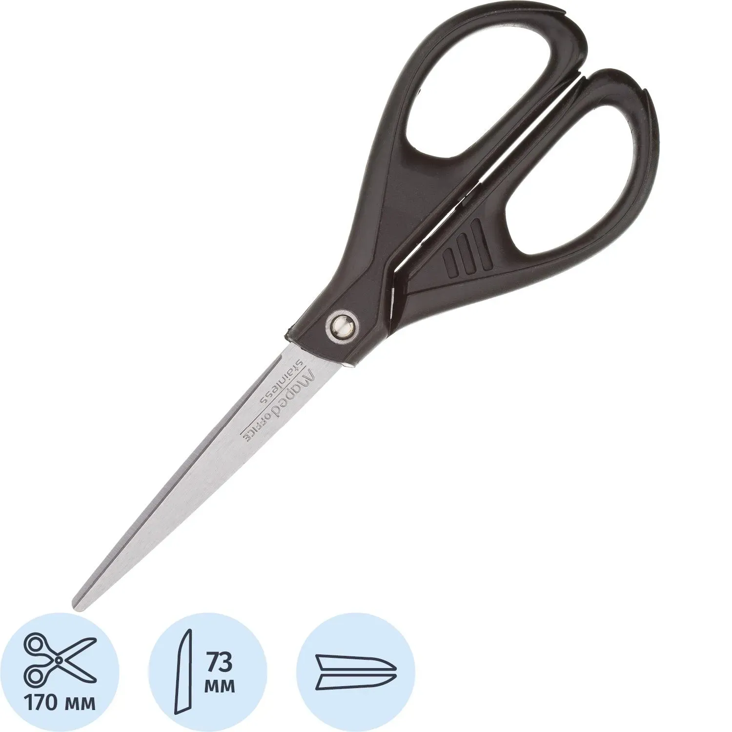 Ножницы Maped ESSENTIALS GREEN, 170мм,пластик.эллиптич. ручки,черный,468010