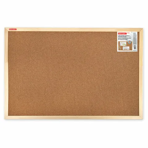 Доска пробковая для объявлений 60х90 см, деревянная рамка, BRAUBERG Wood, 238311