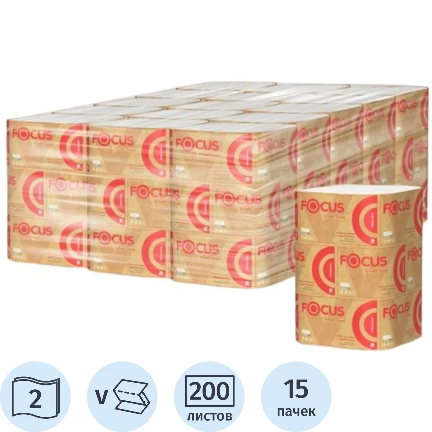 Полотенца бумажные д/дисп FocusPremium2сл 200л15пач/уп_5083739/50202900_п/э