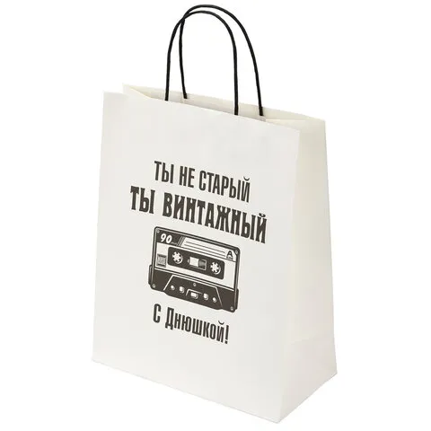 Пакет подарочный (1 штука) 26х13х32 см (L) "Винтажный", крафт, ЗОЛОТАЯ СКАЗКА, 700854