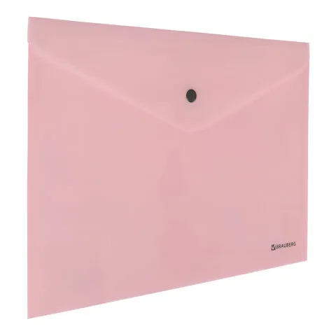 Папка-конверт с кнопкой BRAUBERG "Pastel", А4, до 100 листов, непрозрачная, персиковая, 0,18 мм, 270476
