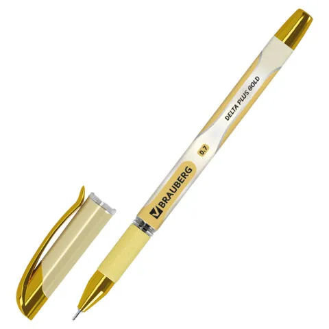 Ручка шариковая масляная с грипом BRAUBERG "Delta Plus Gold", СИНЯЯ, пишущий узел 0,7 мм, линия письма 0,35 мм, 144256