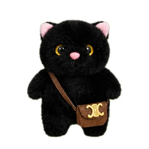 Игрушка-брелок мягкая "Котик с сумочкой", 12 см, цвет черный, WOOZOO (ВУЗУ), 666774