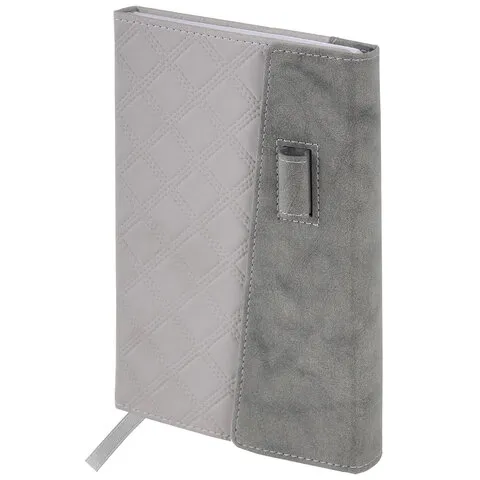 Ежедневник недатированный А5 145х215мм BRAUBERG Stitch, под кожу, магнит, 160л, серый, 116591