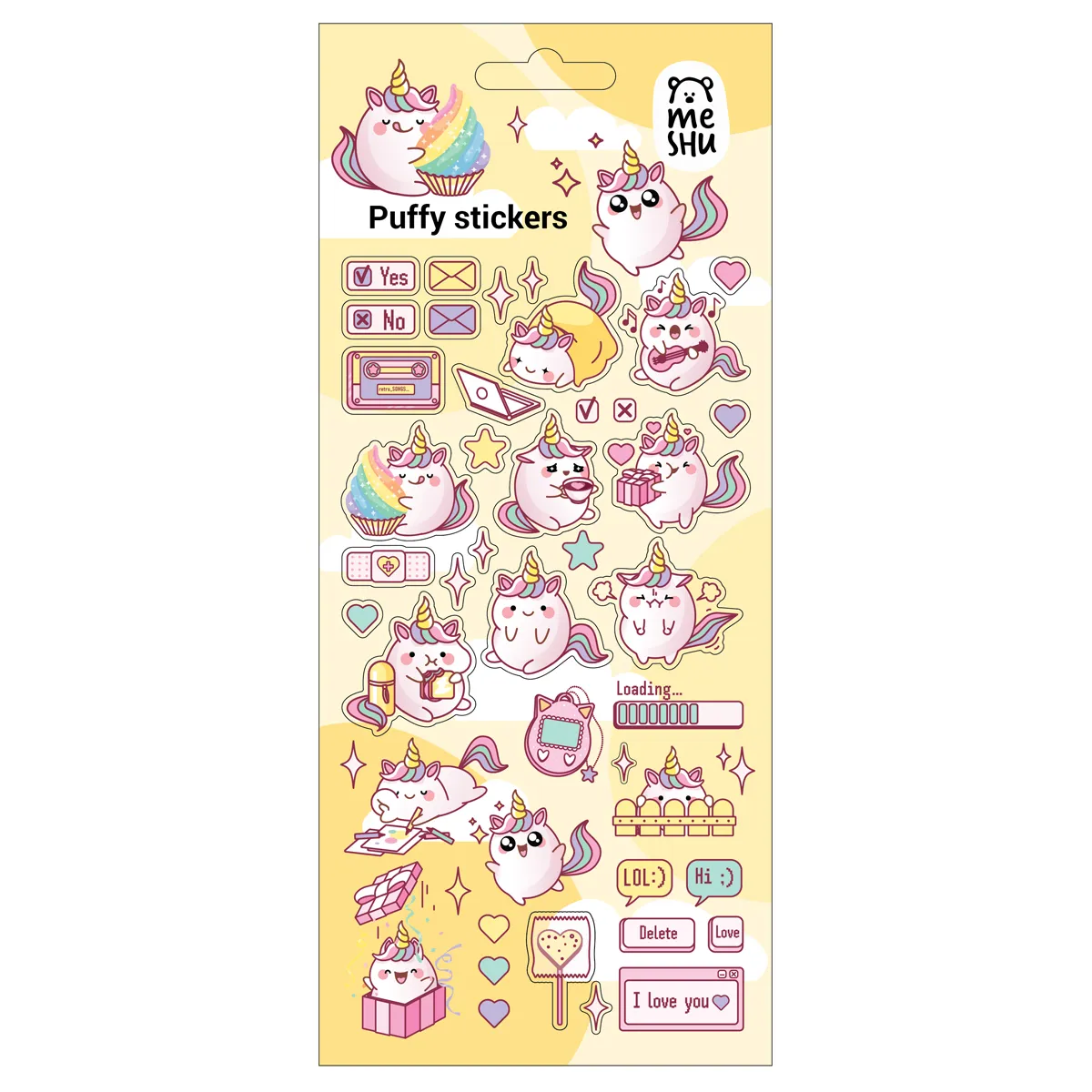 Наклейки объемные MESHU "Cute unicorn", 10*23см, пакет европодвес