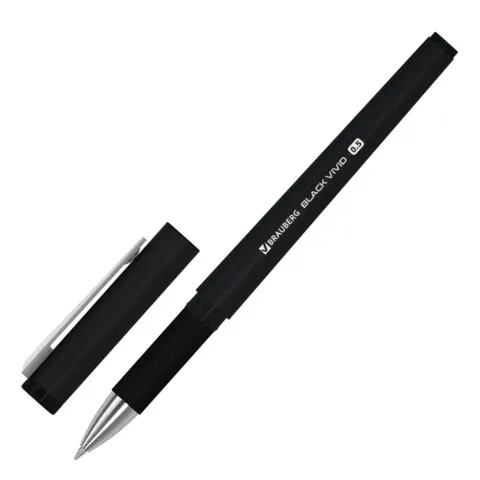 Ручка гелевая с грипом BRAUBERG "BLACK VIVID", ЧЕРНАЯ, корпус SOFT-TOUCH, пишущий узел 0,5 мм, линия письма 0,35 мм, 144541