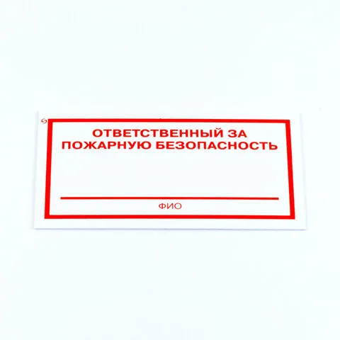 Знак "Ответственный за пожарную безопасность", КОМПЛЕКТ 3 штуки, 100х200х2 мм, пластик, F21