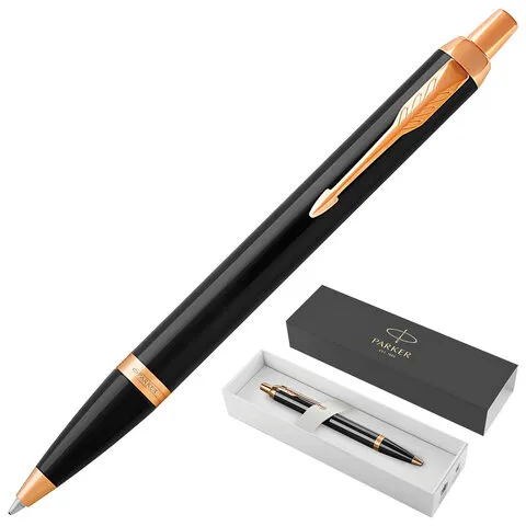 Ручка шариковая PARKER "IM Core Black Lacquer GT", корпус черный глянцевый лак, позолоченные детали, синяя, 1931666