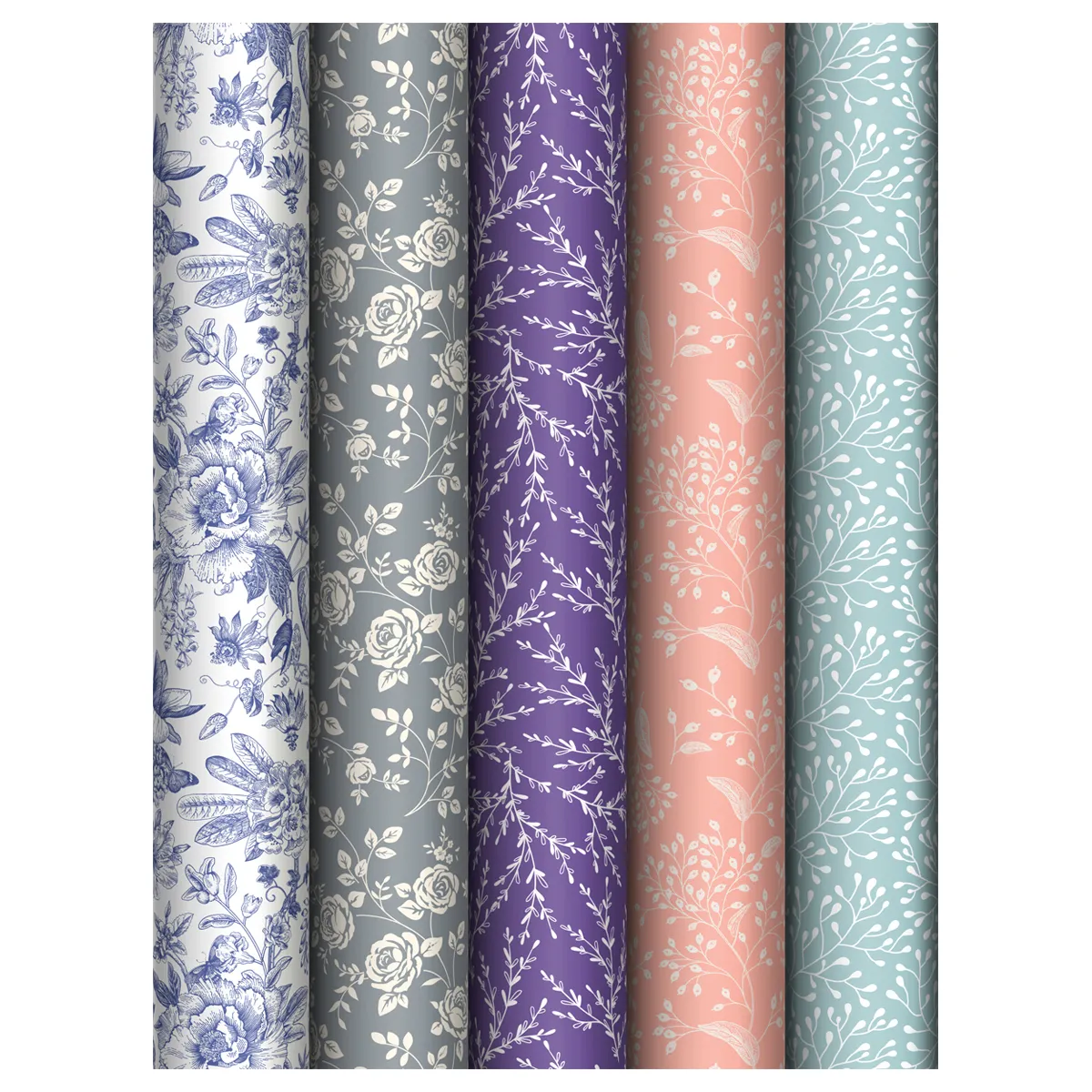 Упаковочная бумага глянц. 70*100см, MESHU "Grace pattern", 80 г/м2, ассорти, 5 дизайнов