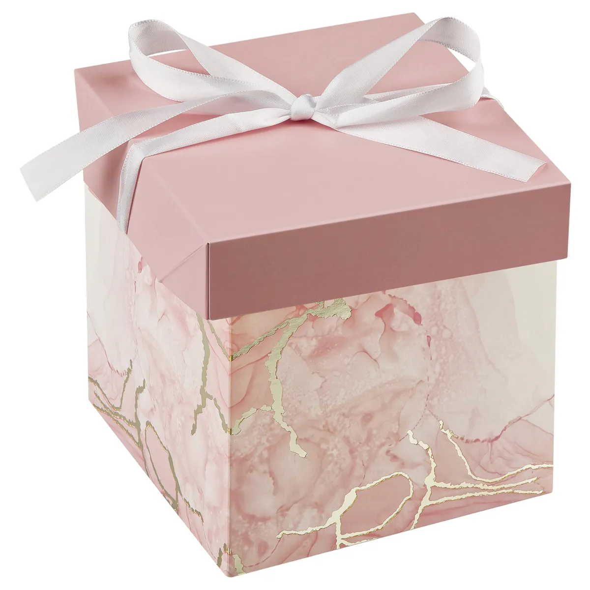 Коробка складная подарочная MESHU "Pink marble", (15*15*15см), с лентой, отд фольгой