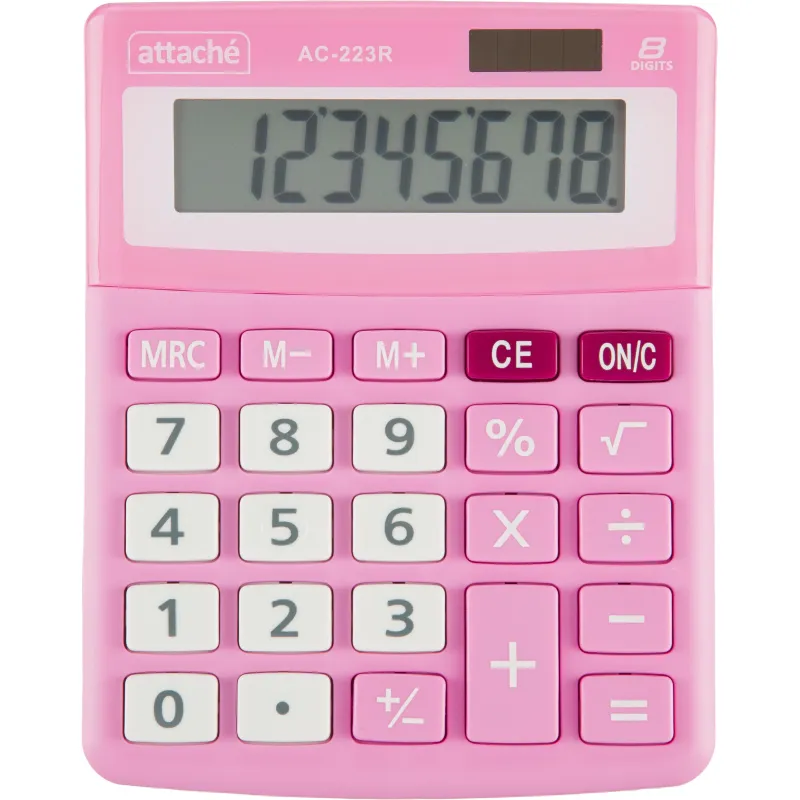 Калькулятор настольный Attache, AС-223R,8р,двойное питание, розовый