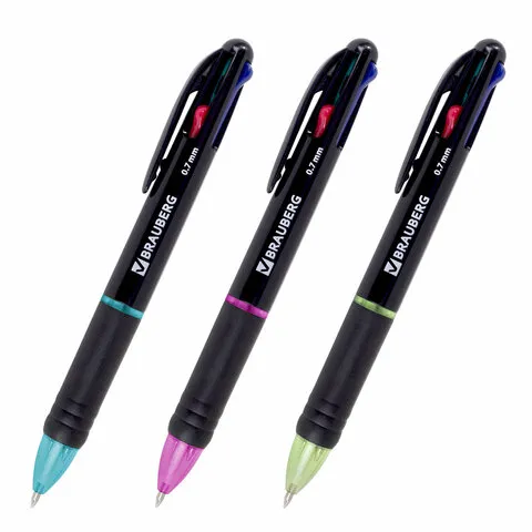 Ручка многоцветная шариковая автоматическая MULTICOLOR-X 4 ЦВЕТА, 0,7 мм, корпус ассорти, BRAUBERG, 143936