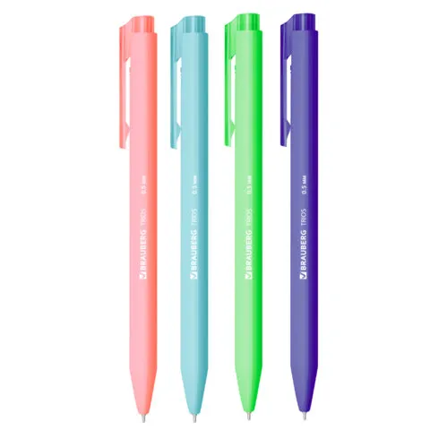 Ручка шариковая автоматическая BRAUBERG "TRIOS BRIGHT COLOR", корпус ассорти, СИНЯЯ, пишущий узел 0,5 мм, линия письма 0,3 мм, 144497