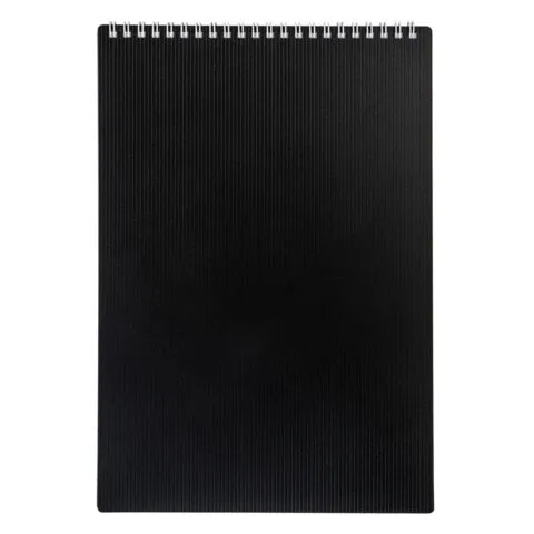 Блокнот БОЛЬШОЙ ФОРМАТ А4 80л, гребень, обложка пластик VELVET, клетка, HATBER, черный, 081279, 80Б4В1гр_01601