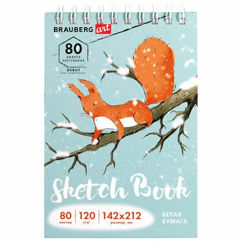 Скетчбук, белая бумага 120 г/м2 142х212 мм, 80 л., гребень, твердая обложка, BRAUBERG ART DEBUT, 112989
