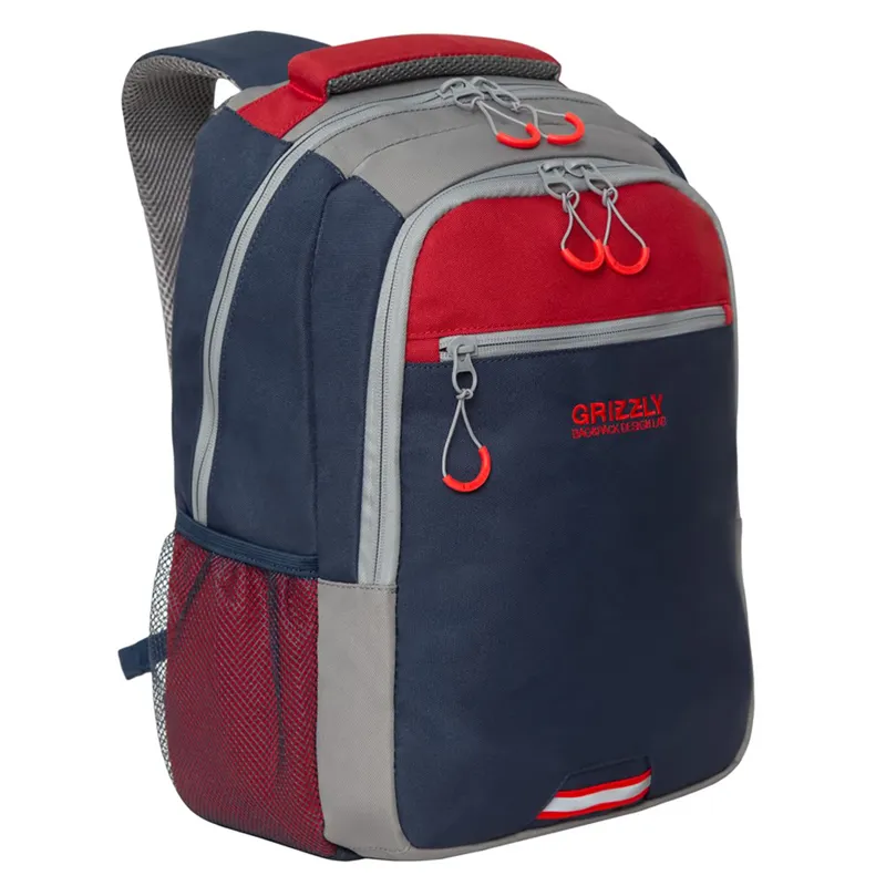 Рюкзак Grizzly, 31*42*22см, 2 отделения, 3 кармана, анатомическая спинка, синий-красный