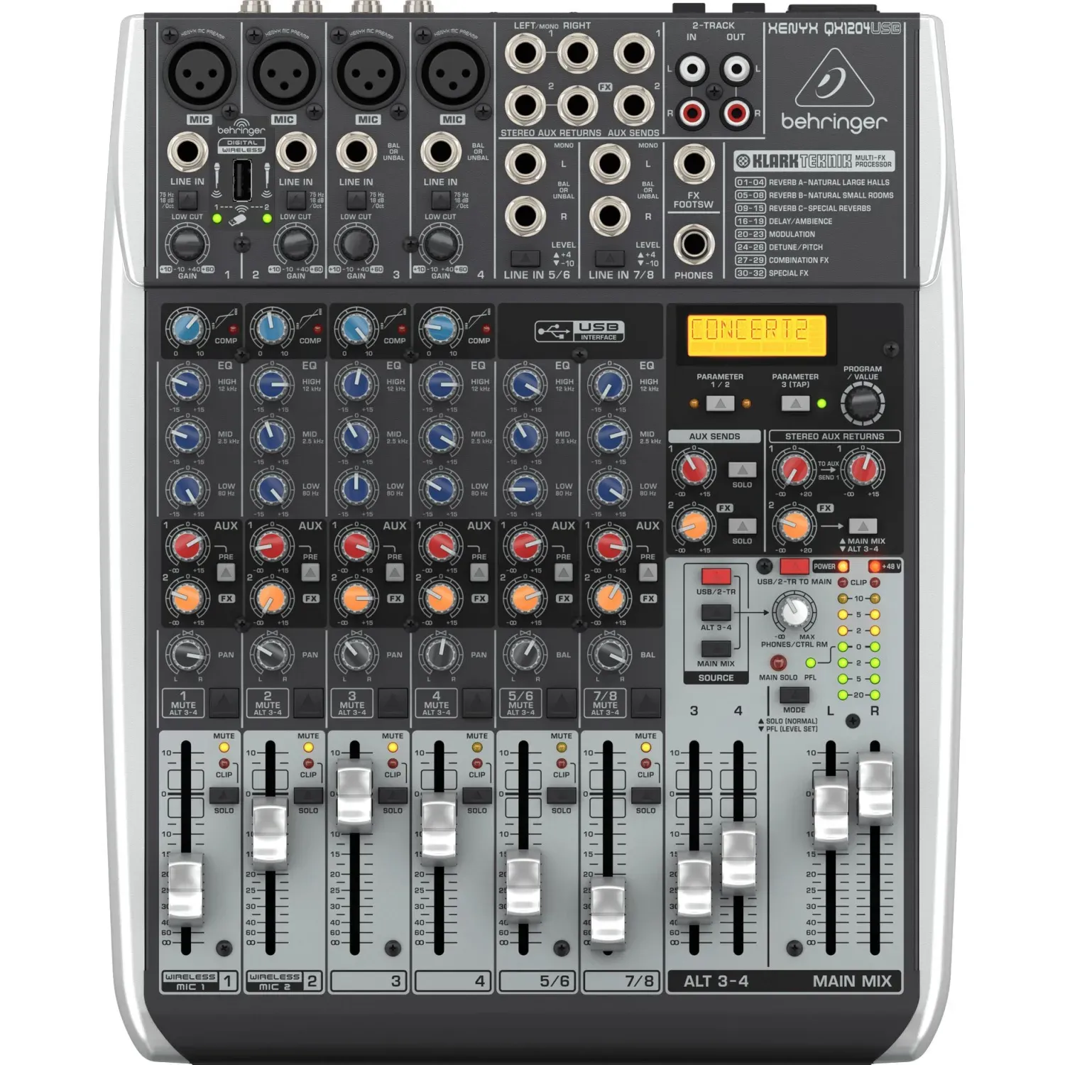 Микшерный пульт Behringer QX1204USB, 10 кан, DSP FX Klark Teknik, USB-audio