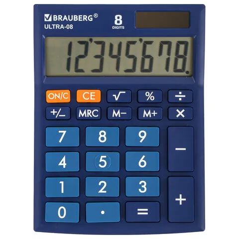 Калькулятор настольный BRAUBERG ULTRA-08-BU, КОМПАКТНЫЙ (154x115 мм), 8 разрядов, двойное питание, СИНИЙ, 250508