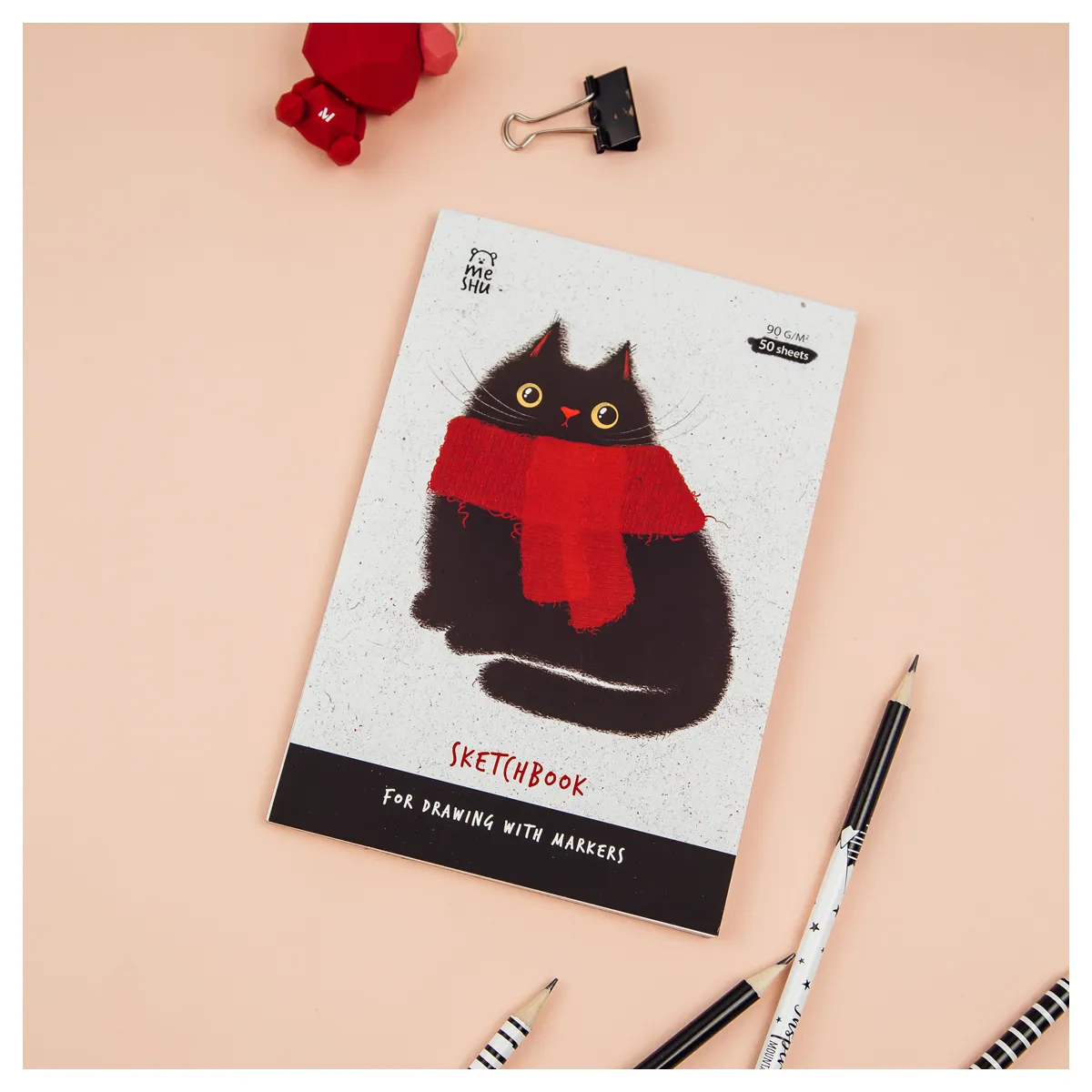 Скетчбук для рисования маркерами 50л. А5 на склейке MESHU "Cat", 90г/м2, soft touch