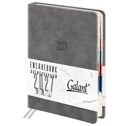 Ежедневник датированный 2027, B6, 125х173 мм, GALANT "Vivid", под кожу, серый, 117863