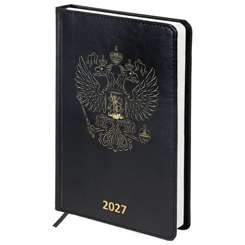 Ежедневник датированный 2027, А5, 138х213 мм, BRAUBERG "State", под кожу, черный, 118044
