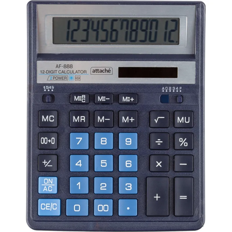 Калькулятор настоль.ПОЛН.Attache AF-888,12р,дв.пит,204x158мм, темно-синий