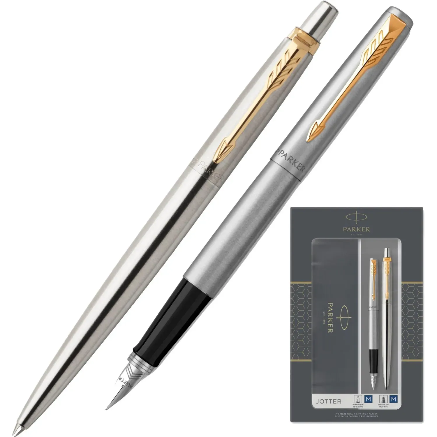 Набор пишущих принадл. PARKER Jotter Stainless Steel GT шар.руч+перо2093257