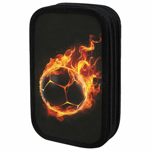 Пенал ЮНЛАНДИЯ, 3 отделения, картон с эффектом soft-touch, 19х11 см, "Fire ball", 273501